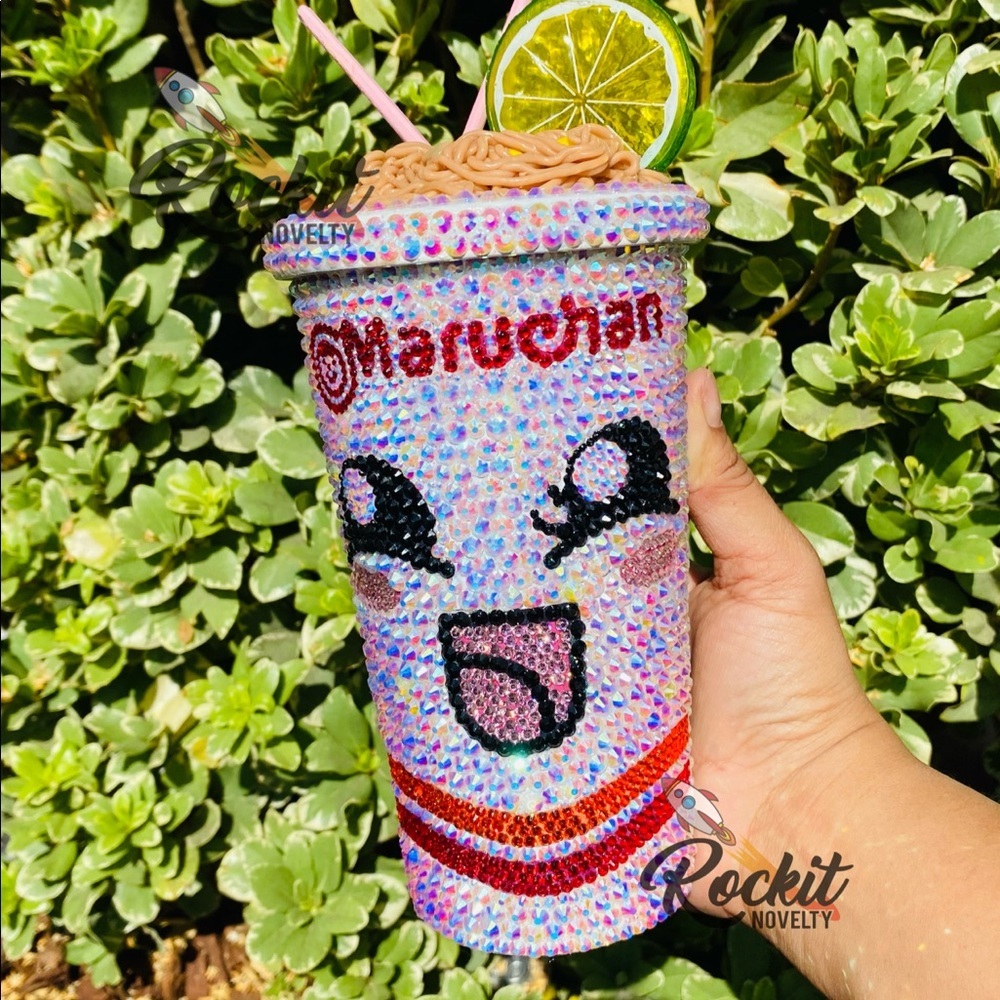 New handmade Maruchan noodles inspired bedazzled tumbler